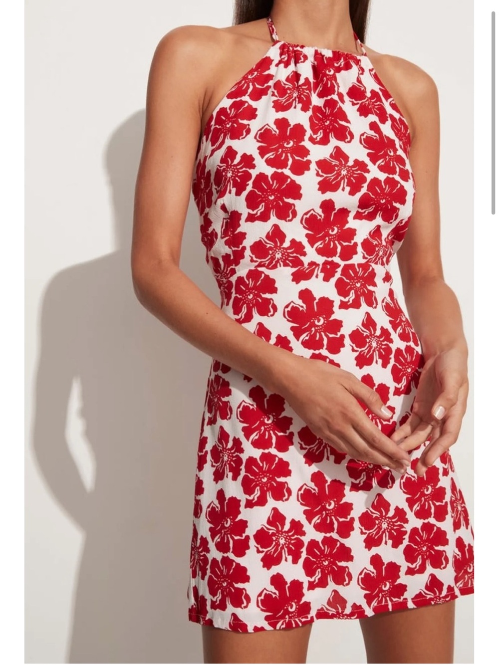 Faithfull The Brand Gaia Red & White Floral Halter Mini Dress